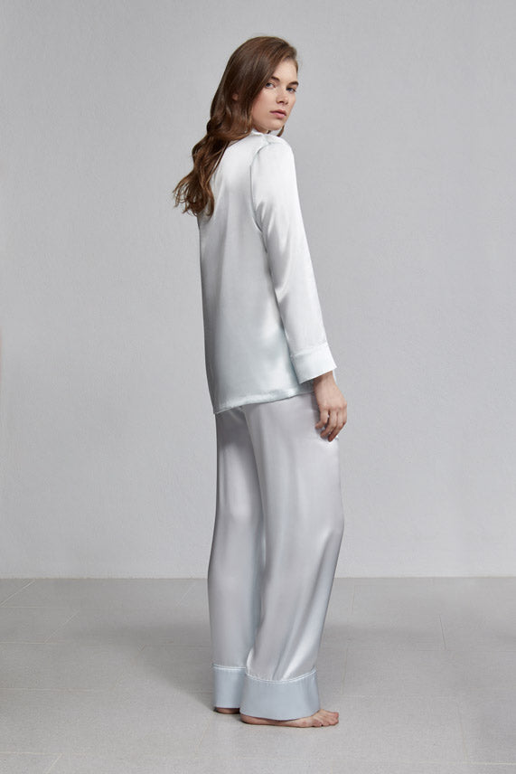 Silk Pyjama Pull On Elastic Waist Relaxed Long Pant, Iceberg blue, Side