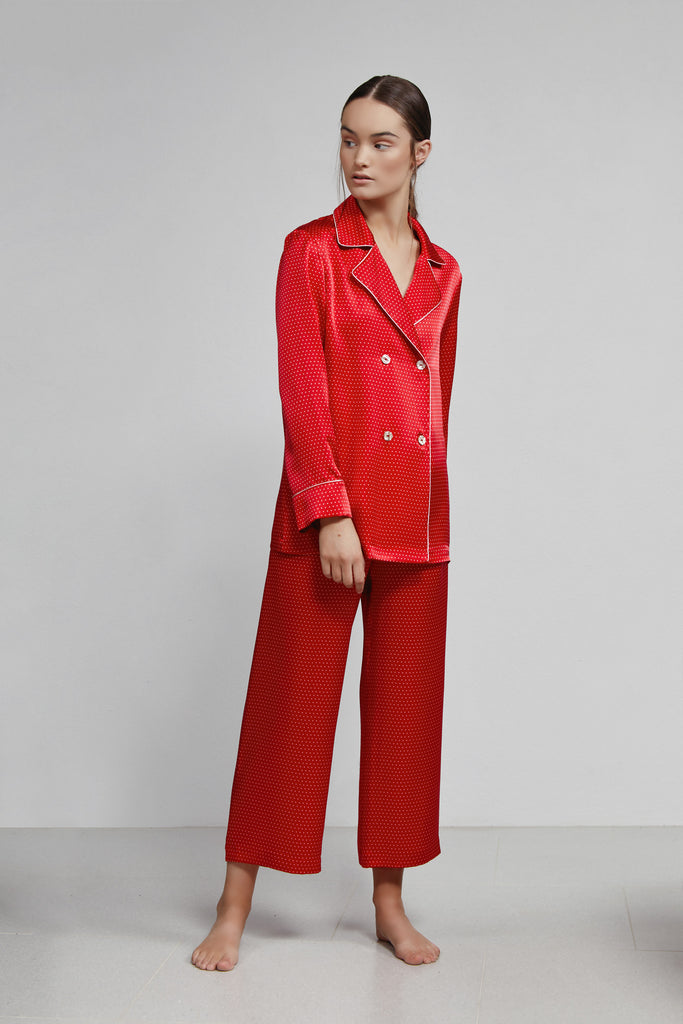 Cropped Pull On Pant, Ruby Dot, Front