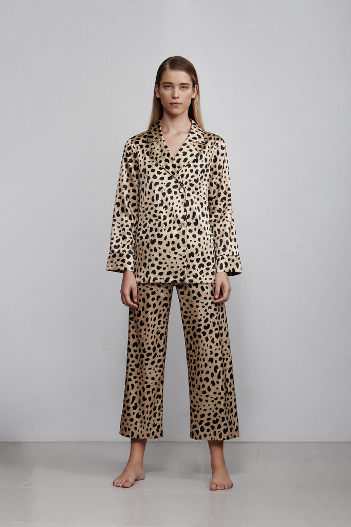 Elastic waist cropped pull on pant, Leopard print, front view