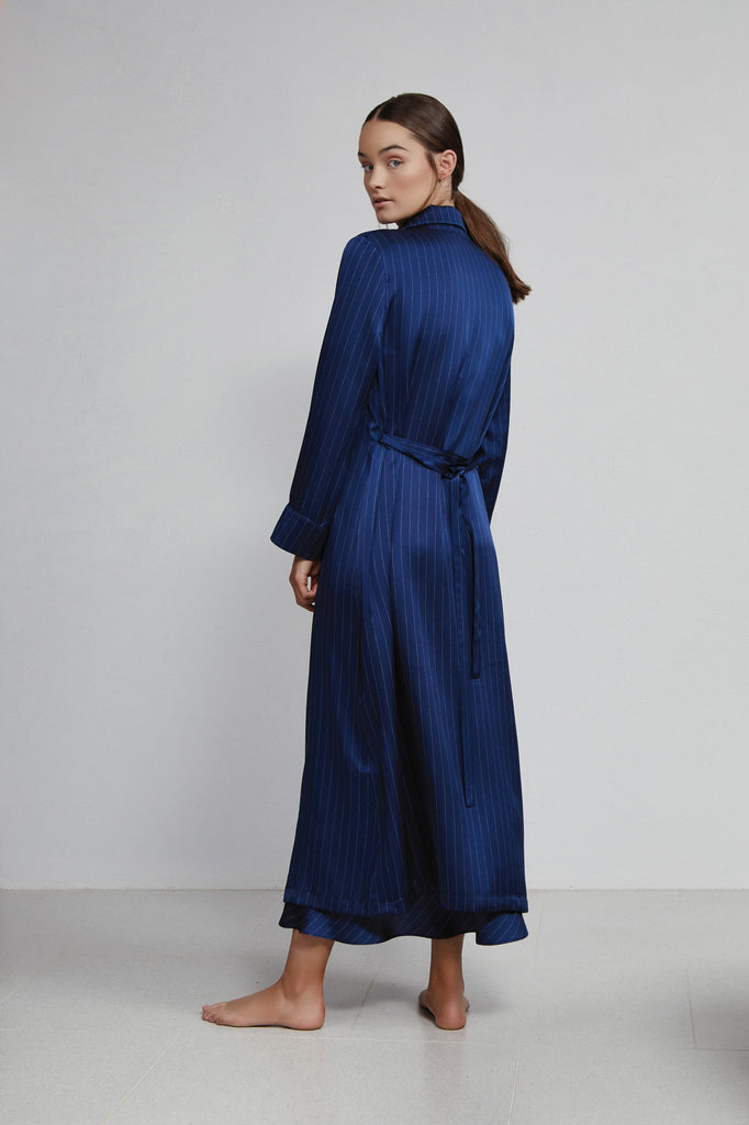 Double Breasted Robe, Navy Pinstripe, Back
